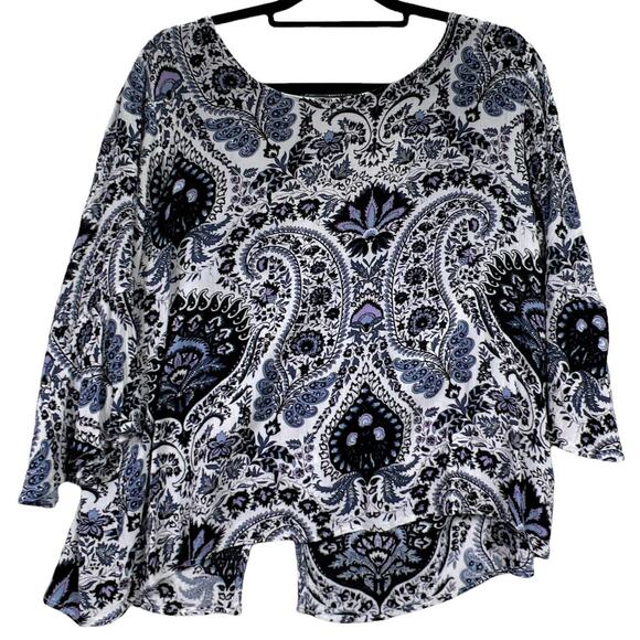 Pink Diamond Tops - Pink Diamond 3/4 Ruffle Bell Sleeve Top Blouse Paisley Boho Mixed Print Large